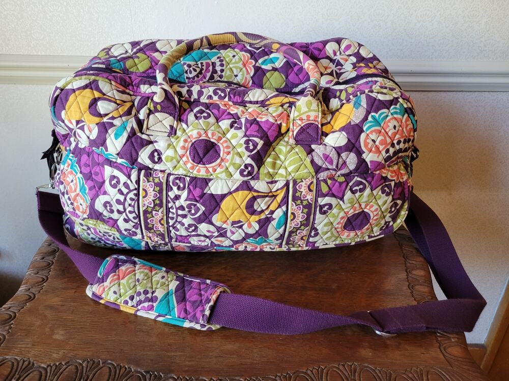 Vera Bradley Grand Traveler Bag Plum Crazy Purple Floral Quilted Duffel
